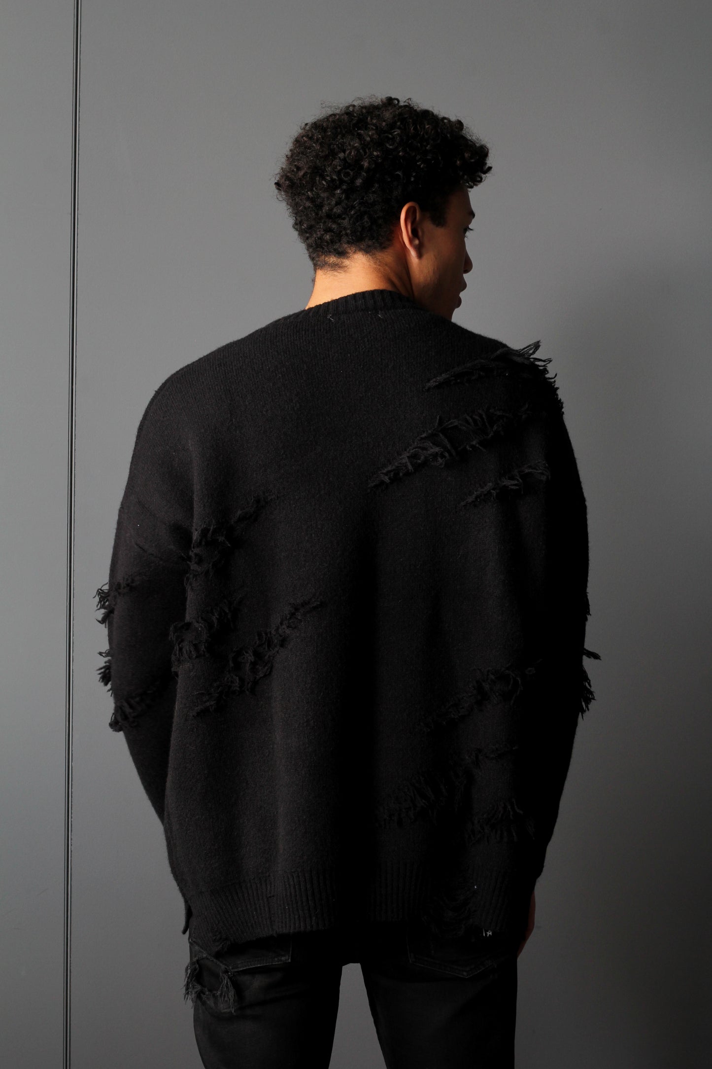 Haash Distressed Wool Sweater- Black (Unisex)