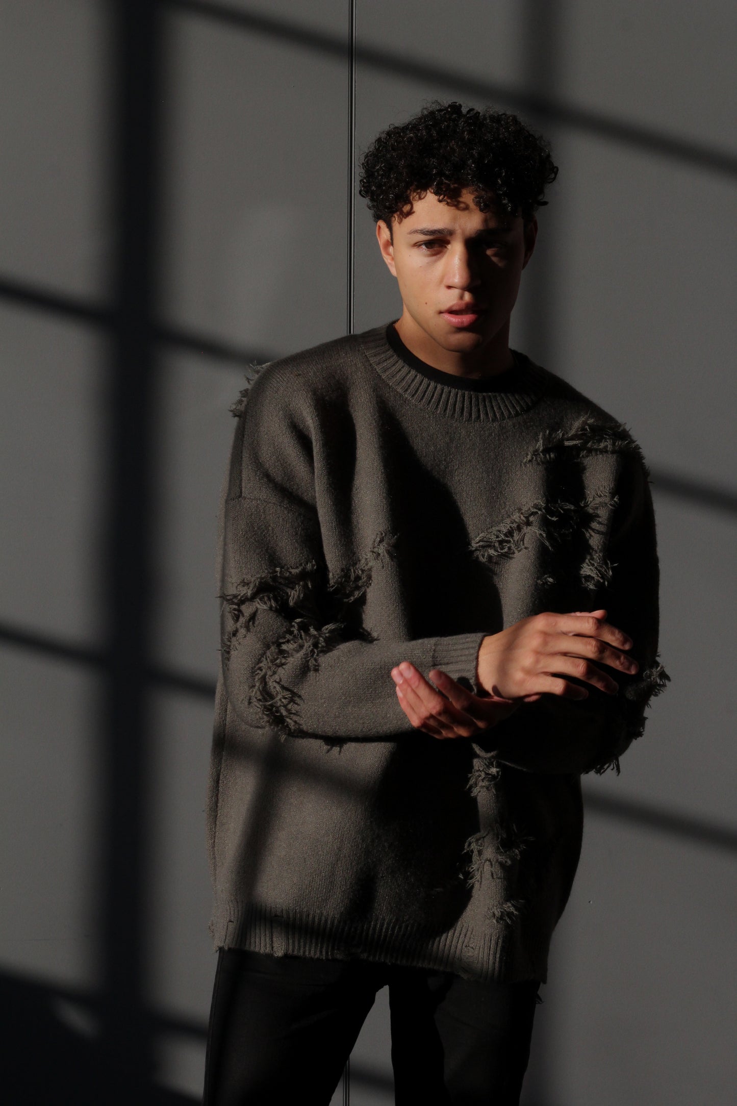 Haash Distressed Wool Sweater- Olive Green (Unisex)