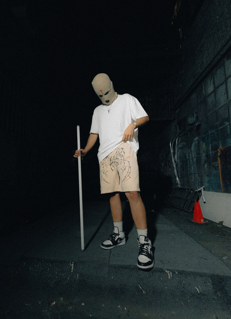 HAASH X SINNERSCORE (DEMON SHORTS)- BEIGE