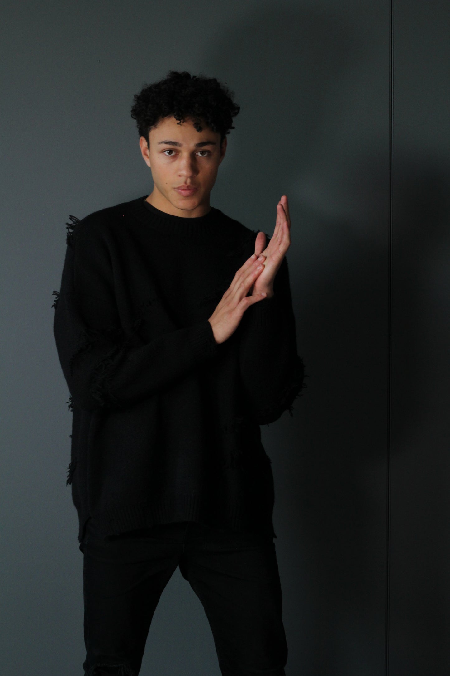 Haash Distressed Wool Sweater- Black (Unisex)