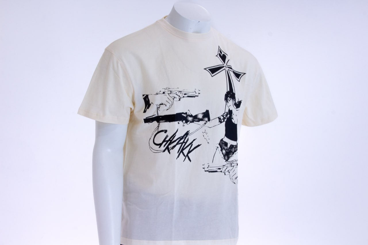 HAASH X SINNERSCORE (MY BABY'S GOT A GUN T-SHIRT) - MILKY WHITE