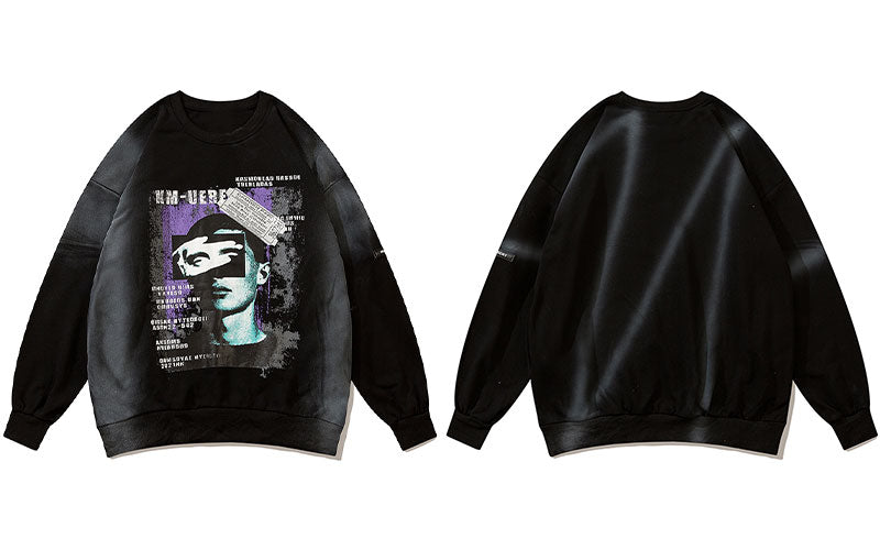 Portrait Crew Neck Sweatshirt- Black (Unisex)
