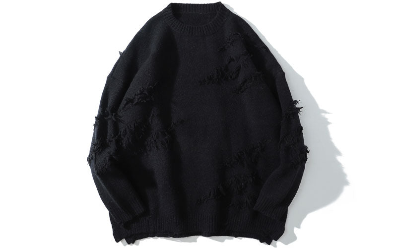 Haash Distressed Wool Sweater- Black (Unisex)