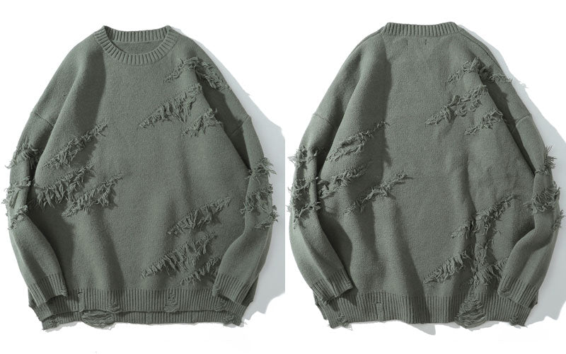 Haash Distressed Wool Sweater- Olive Green (Unisex)